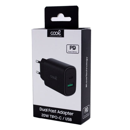 Carregador de rede rápido universal (PD) duplo tipo C / USB COOL (20 W) preto
