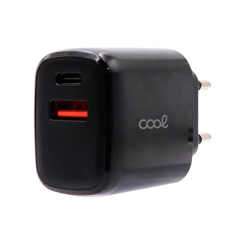 Carregador de rede rápido universal (PD) duplo tipo C / USB COOL (20 W) preto