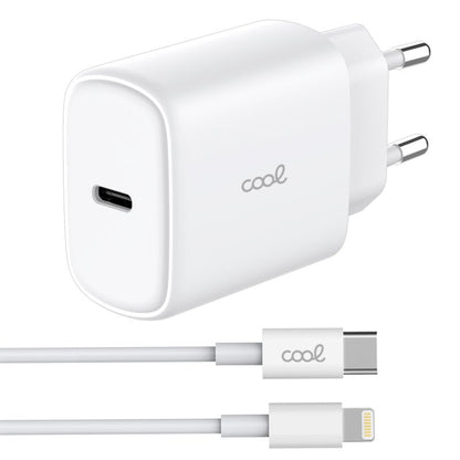 Carregador de Rede rápido universal (PD) Tipo C COOL (25 W) Branco + Cabo Tipo-C para Lightning