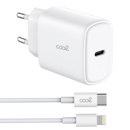 Carregador de Rede rápido universal (PD) Tipo C COOL (25 W) Branco + Cabo Tipo-C para Lightning