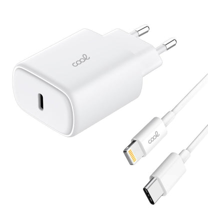 Carregador de Rede rápido universal (PD) Tipo C COOL (25 W) Branco + Cabo Tipo-C para Lightning