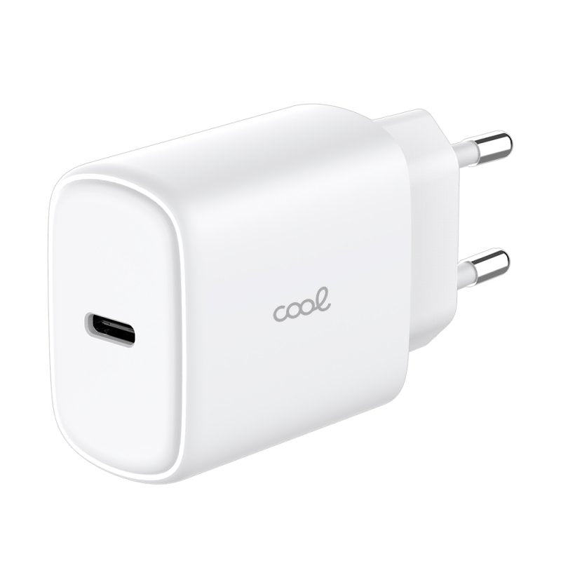 Carregador de Rede rápido universal (PD) Tipo C COOL (25 W) Branco + Cabo Tipo-C para Tipo-C