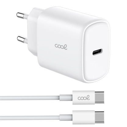 Carregador de Rede rápido universal (PD) Tipo C COOL (25 W) Branco + Cabo Tipo-C para Tipo-C