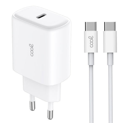 Carregador de Rede rápido universal (PD) Tipo C COOL (25 W) Branco + Cabo Tipo-C para Tipo-C