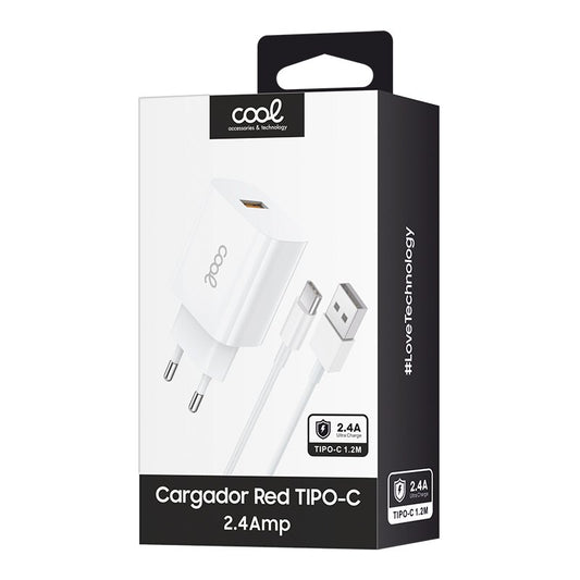 Carregador de Rede Tipo C + Cabo COOL Universal 2.4Amp Branco