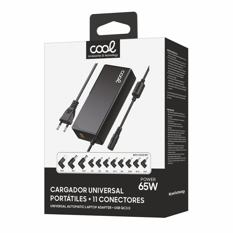 Carregador de rede universal COOL + 11 conectores para notebooks 65w (USB QC3.0)