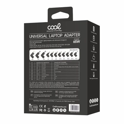 Carregador de rede universal COOL + 11 conectores para notebooks 65w (USB QC3.0)