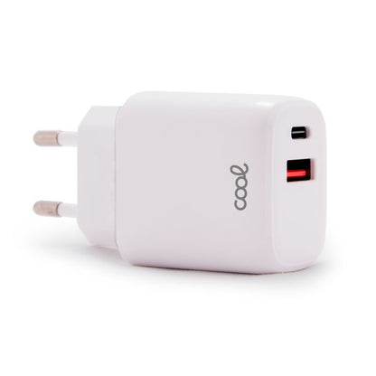 Carregador de rede Universal Fast Charger (PD) Dual Type-C / USB COOL (20W) Branco