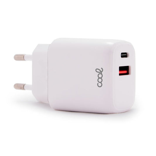 Carregador de rede Universal Fast Charger (PD) Dual Type-C / USB COOL (20W) Branco