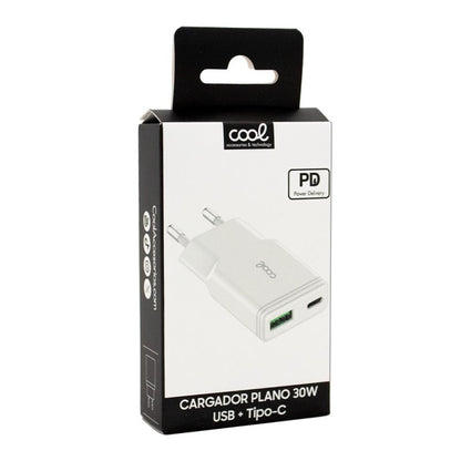 Carregador de Rede Universal Fast Charger (PD) Dual Type-C / USB COOL (30W) Branco
