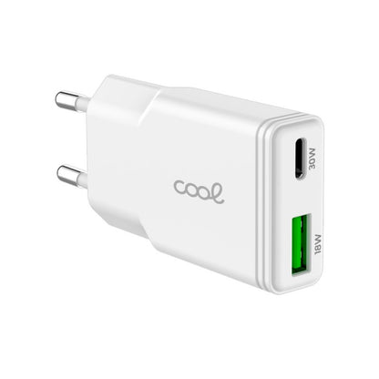 Carregador de Rede Universal Fast Charger (PD) Dual Type-C / USB COOL (30W) Branco
