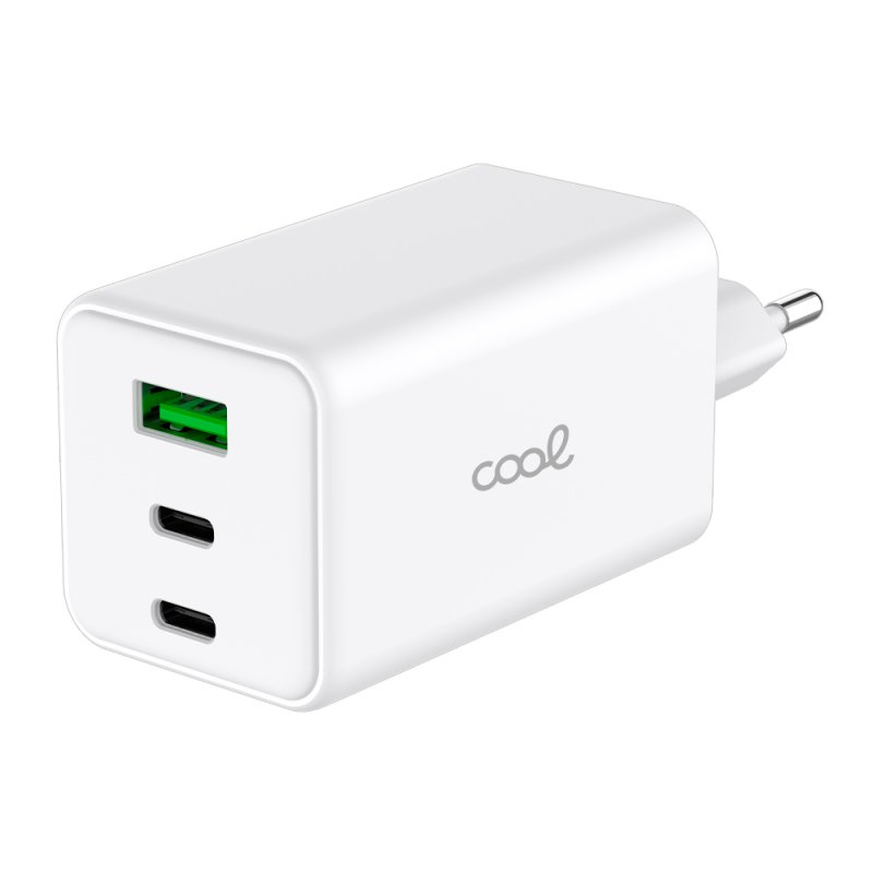 Carregador de Rede Universal Triplo (PD) 2 x Tipo-C + USB COOL (100 W) GaN Branco