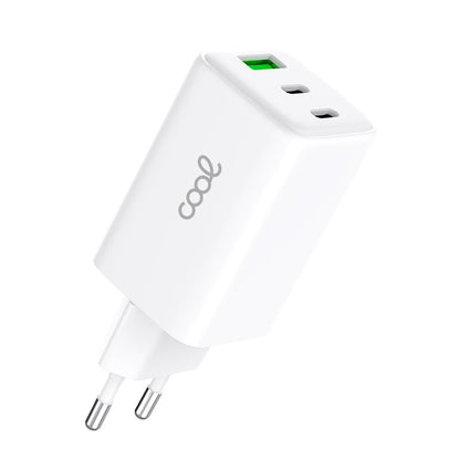 Carregador de Rede Universal Triplo (PD) 2 x Tipo-C + USB COOL (GaN 65 W) Branco