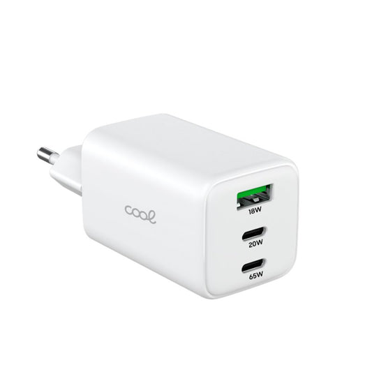 Carregador de Rede Universal Triplo (PD) 2 x Tipo-C + USB COOL (GaN 65 W) Branco