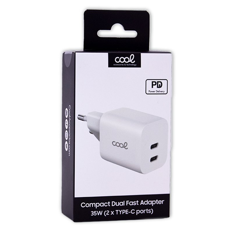 Carregador Rápido Universal (PD) Dual 2 x Type-C COOL (35 W) Branco