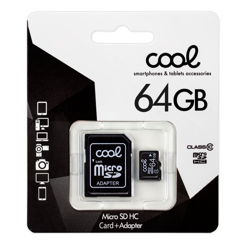 Cartão de Memória Micro SD com Adaptador x64 GB COOL (Classe 10)