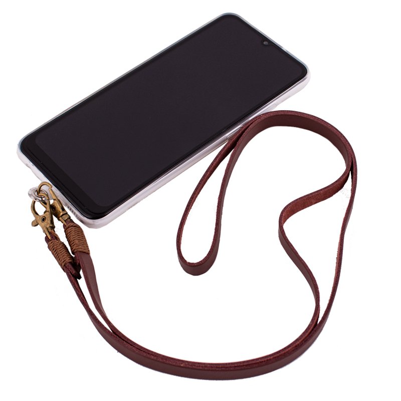 Cordão suspenso universal COOL em couro com cartão de smartphone Marrom