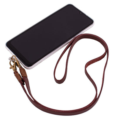 Cordão suspenso universal COOL em couro com cartão de smartphone Marrom