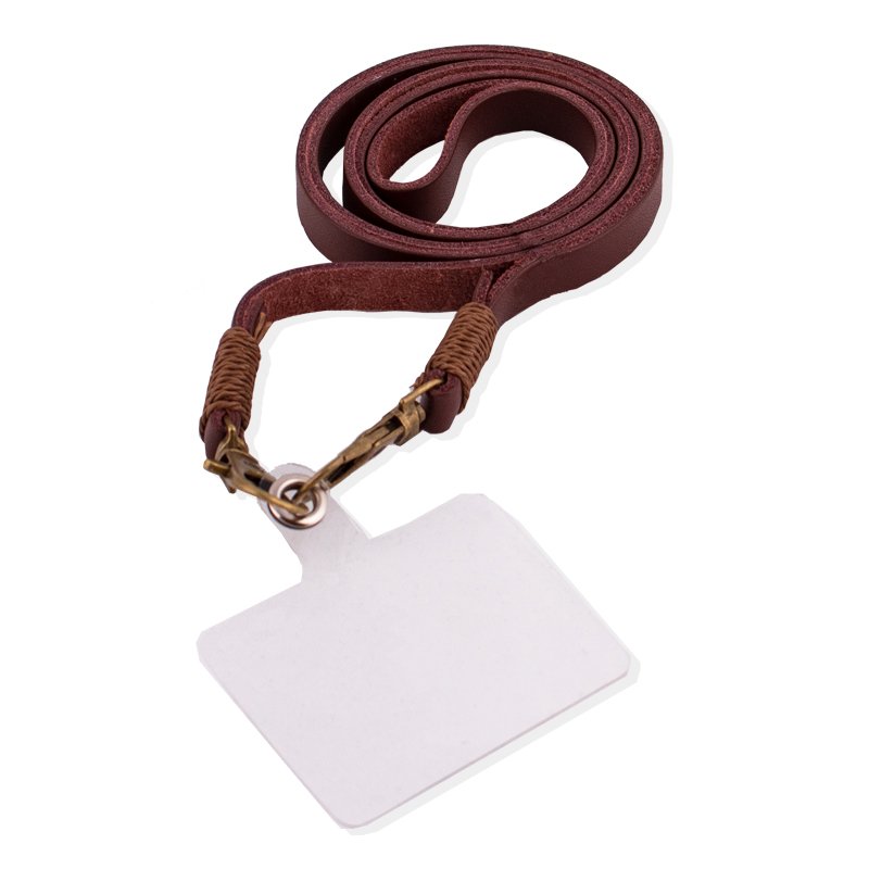 Cordão suspenso universal COOL em couro com cartão de smartphone Marrom