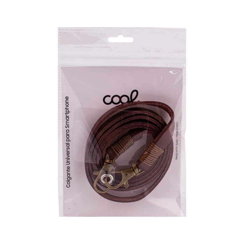 Cordão suspenso universal COOL em couro com cartão de smartphone Marrom