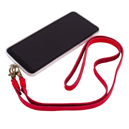 Cordão suspenso universal COOL em couro com cartão de smartphone Vermelho