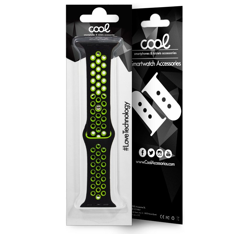 Correia COOL para Apple Watch Series 1 / 2 / 3 / 4 / 5 / 6 / 7 / 8 / 9 / SE (42/44/45 mm) Sport Preto