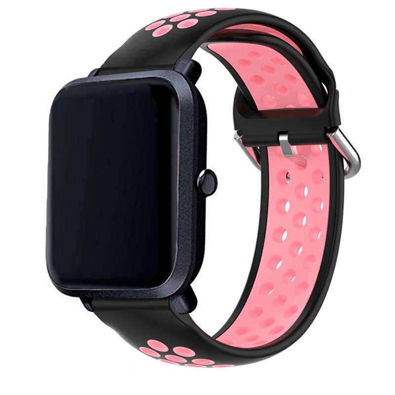 Correia Universal 20mm Amazfit Bip / GTS / Bip Lite / Huawei / Samsung / COOL Rubber Preto-Rosa