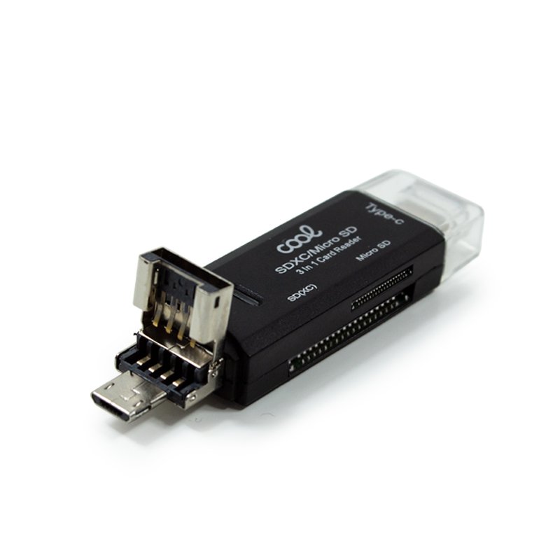 Leitor de cartão de memória universal COOL 3 em 1 (tipo C / Micro USB / USB)