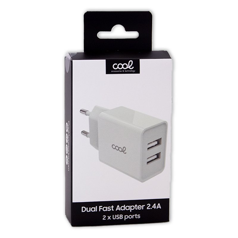 Entrada de carregador de rede universal 2 x USB COOL 2,4 Amps Branco