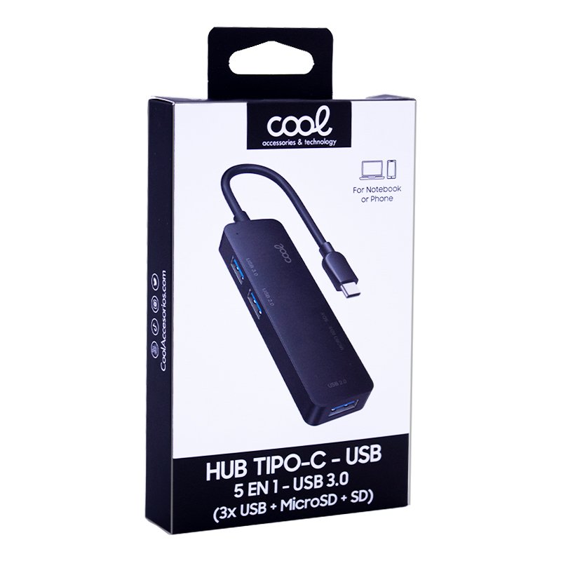 Hub universal COOL 5 em 1 Tipo C (3 x USB 3.0 + SD + Micro SD)