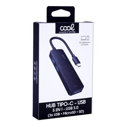 Hub universal COOL 5 em 1 Tipo C (3 x USB 3.0 + SD + Micro SD)