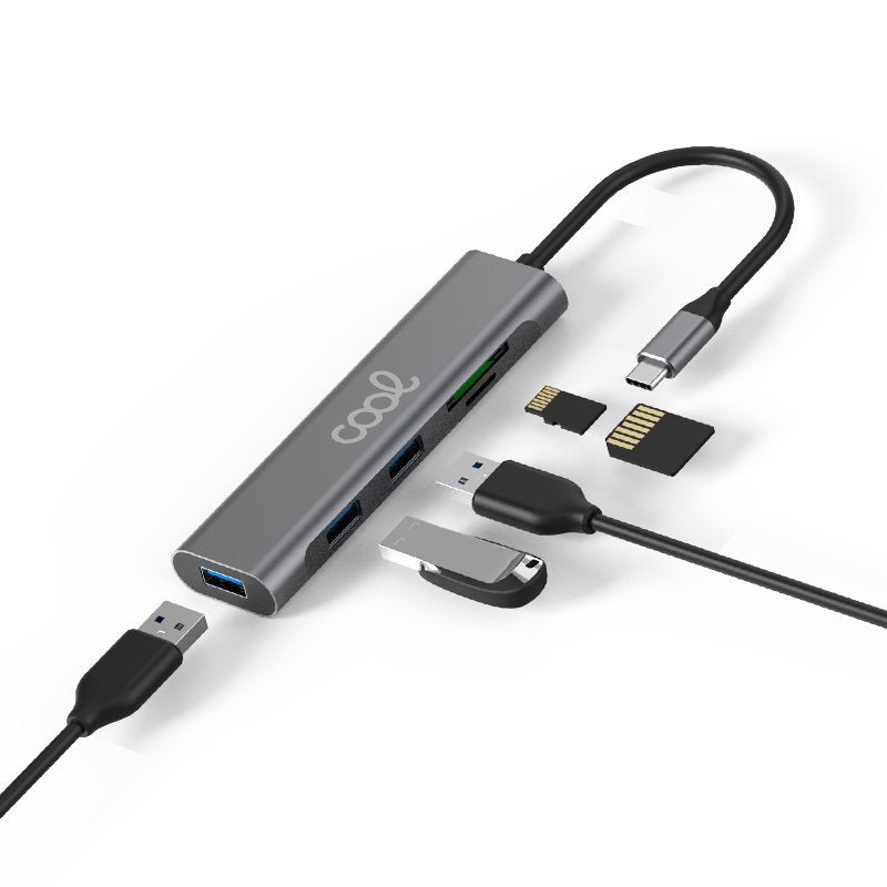 Hub universal COOL 5 em 1 Tipo C (3 x USB 3.0 + SD + Micro SD)