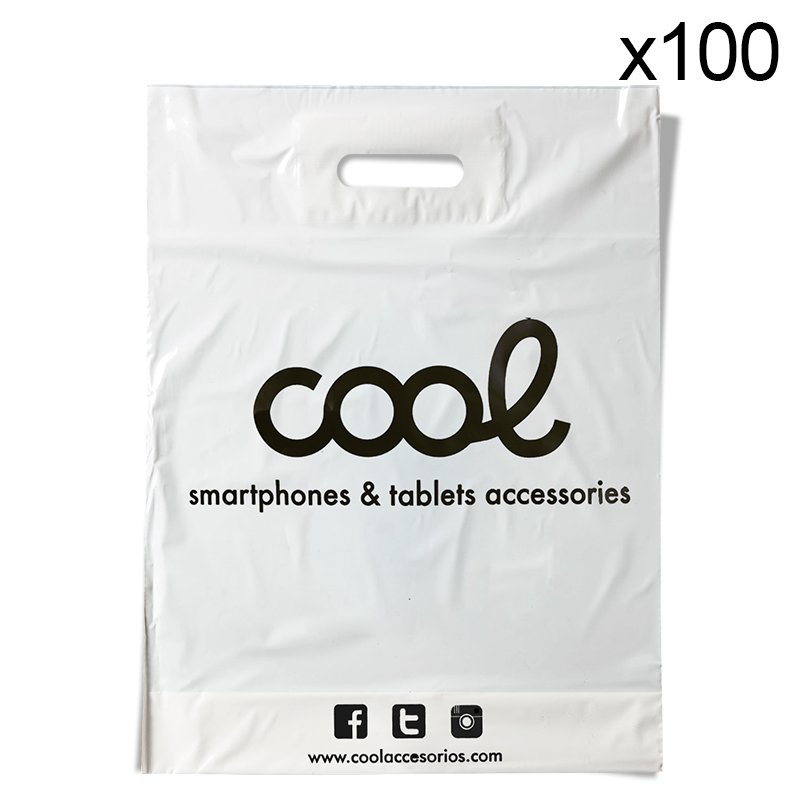Pacote de 100 sacos plásticos Brancos 70% reciclado COOL grande (51 x 40 cm)