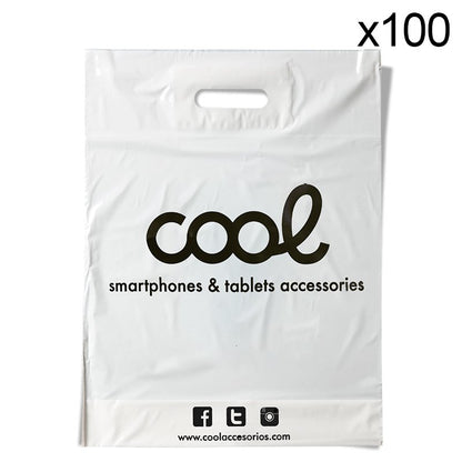 Pacote de 100 sacos plásticos Brancos 70% reciclado COOL grande (51 x 40 cm)