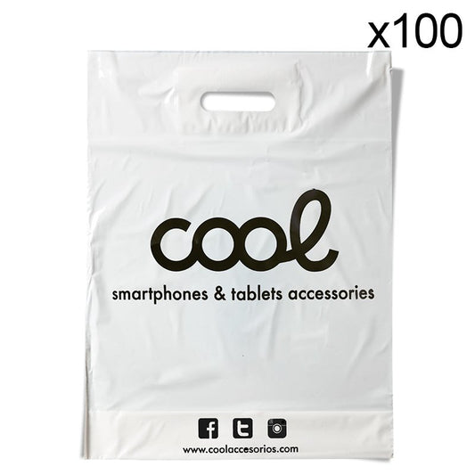 Pacote de 100 sacos plásticos Brancos 70% reciclado COOL grande (51 x 40 cm)