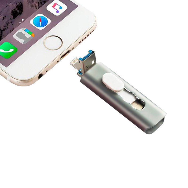 Pen Drive USB x64 GB COOL (3 em 1) Lightning / Type-C / USB Cinza