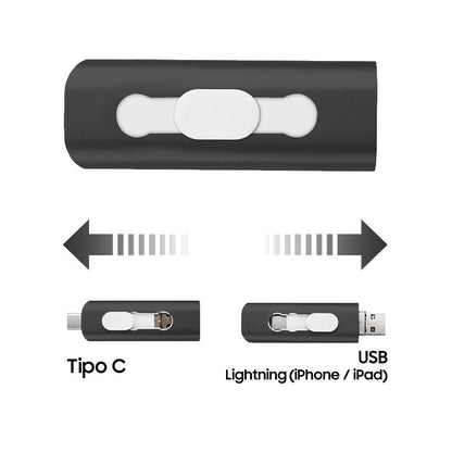 Pen Drive USB x64 GB COOL (3 em 1) Lightning / Type-C / USB Preto
