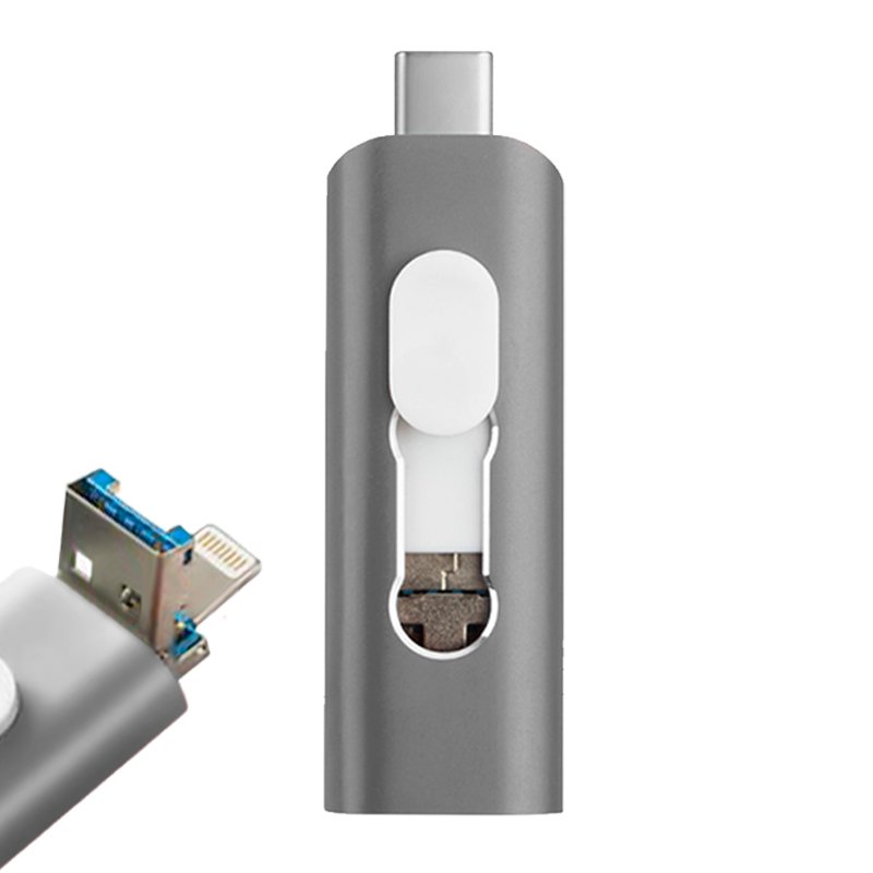 Pen Drive x USB 128 GB COOL (3 em 1) Lightning / Type-C / USB Cinza
