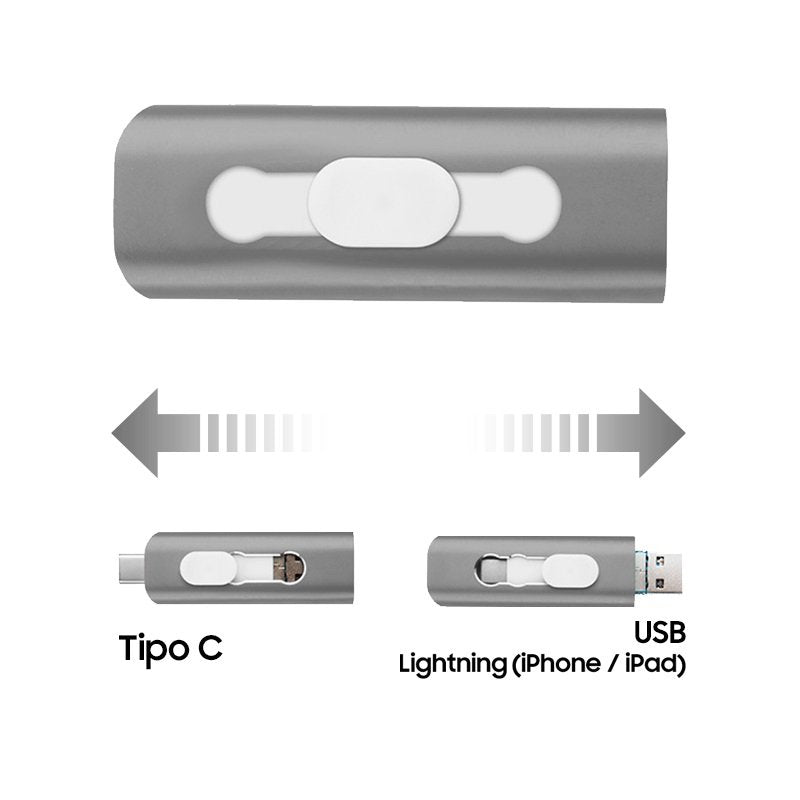 Pen Drive x USB 128 GB COOL (3 em 1) Lightning / Type-C / USB Cinza
