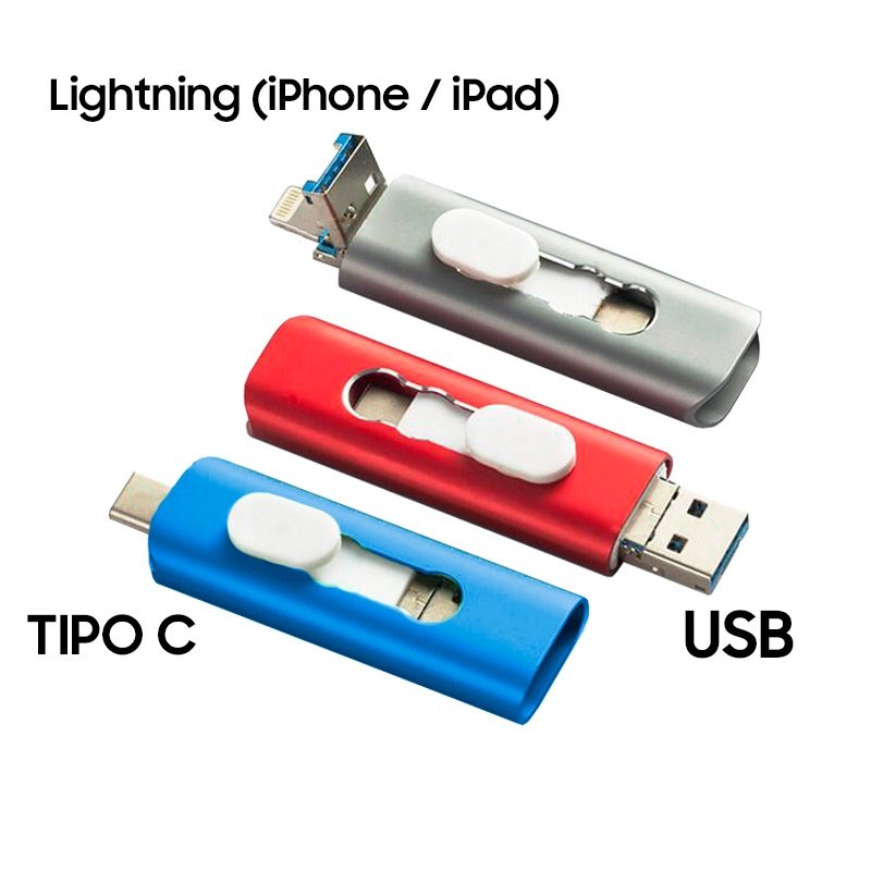 Pen Drive x USB 128 GB COOL (3 em 1) Lightning / Type-C / USB Preto