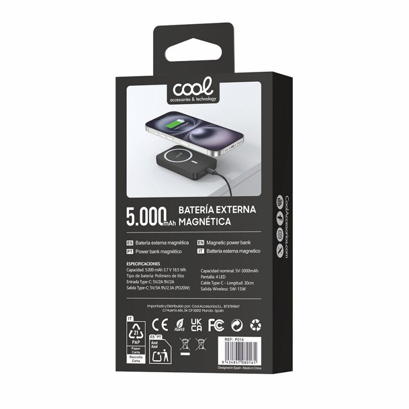 Powerbank Bateria Externa Magnética 5000 mAh COOL Preto