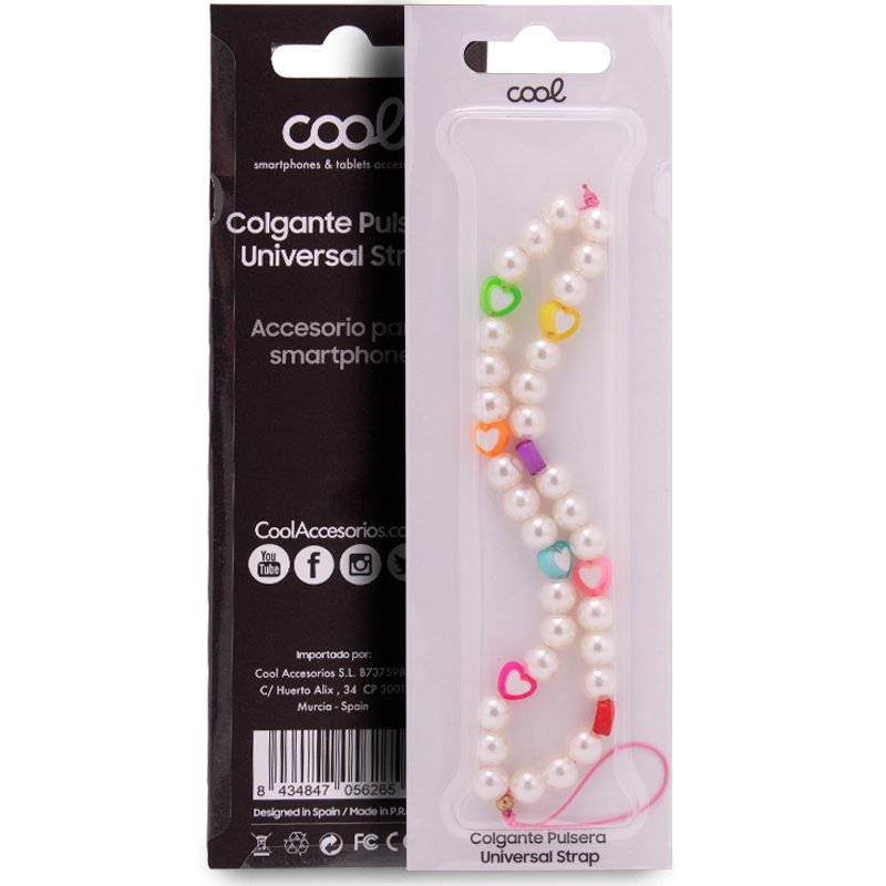 Pulseira universal para smartphone COOL com pingente de pérolas corações