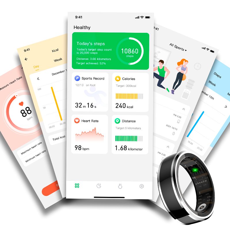 Smart Ring COOL Health + Base Powerbank (saúde, esportes, sono) tamanho 19 mm