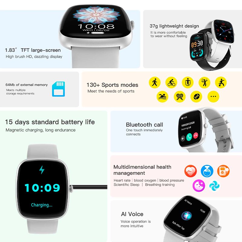 Smartwatch COOL Border Silicone Cinza (Amoled, Chamadas, Esporte, Saúde)