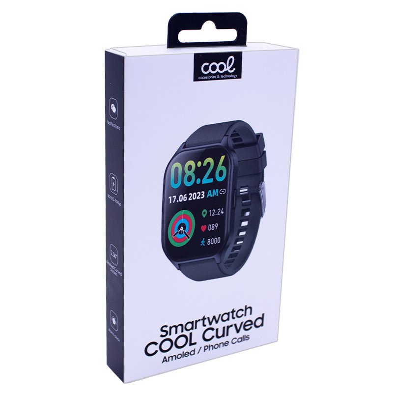 Smartwatch COOL Ecrã Amoled Curved Cinza Escuro (Chamadas, Esporte, Saúde)