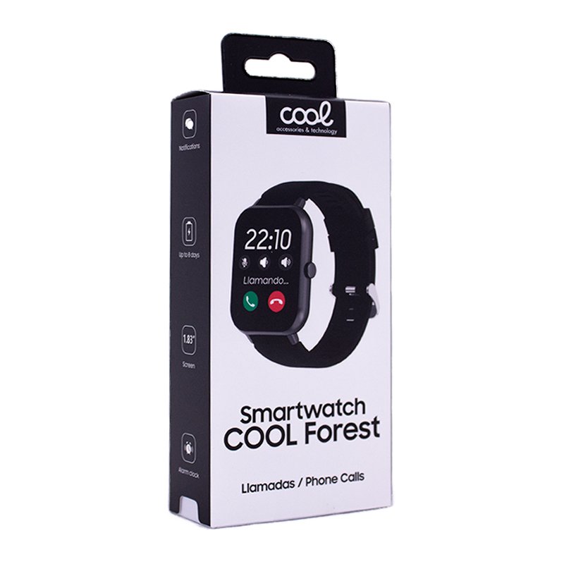 Smartwatch COOL Forest Silicone Preto (Chamadas, Esporte, Sono, Câmera)