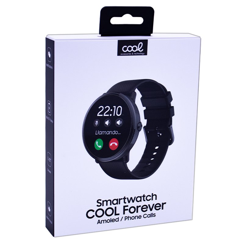 Smartwatch COOL Forever Silicone Preto (AMOLED, Chamadas, Esporte, Saúde)
