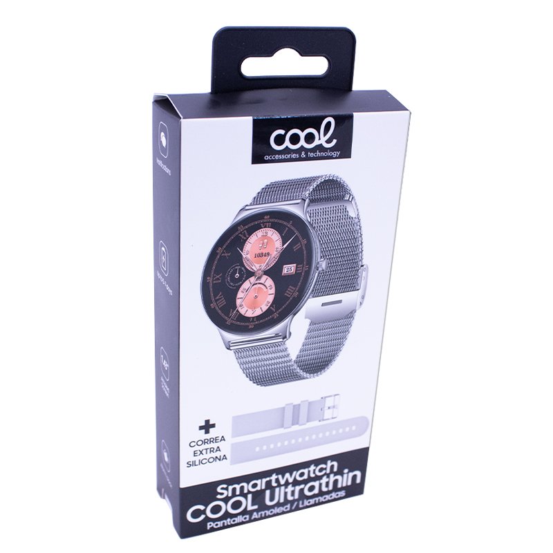 Smartwatch COOL Ultrathin + 2 Correias (AMOLED, Chamadas, Esporte, Saúde) Cinza