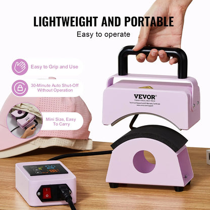 Máquina de prensa para chapéus VEVOR Mini prensa térmica para chapéus para bonés 5,9 x 3,15 polegadas placa roxa