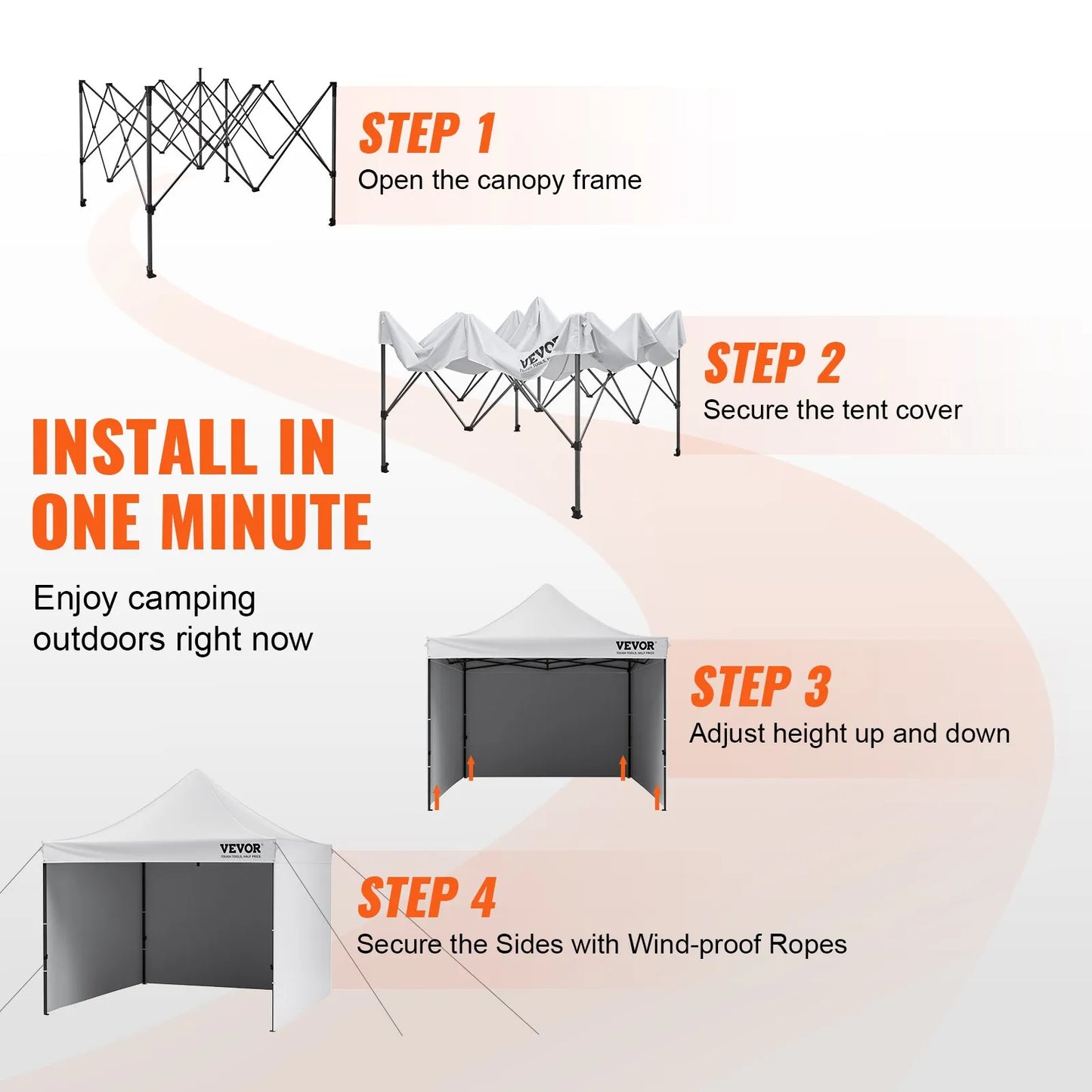 Tenda de gazebo para áreas externas VEVOR Pop Up Canopy Tent 304,8 x 304,8 cm com paredes laterais e bolsa branca